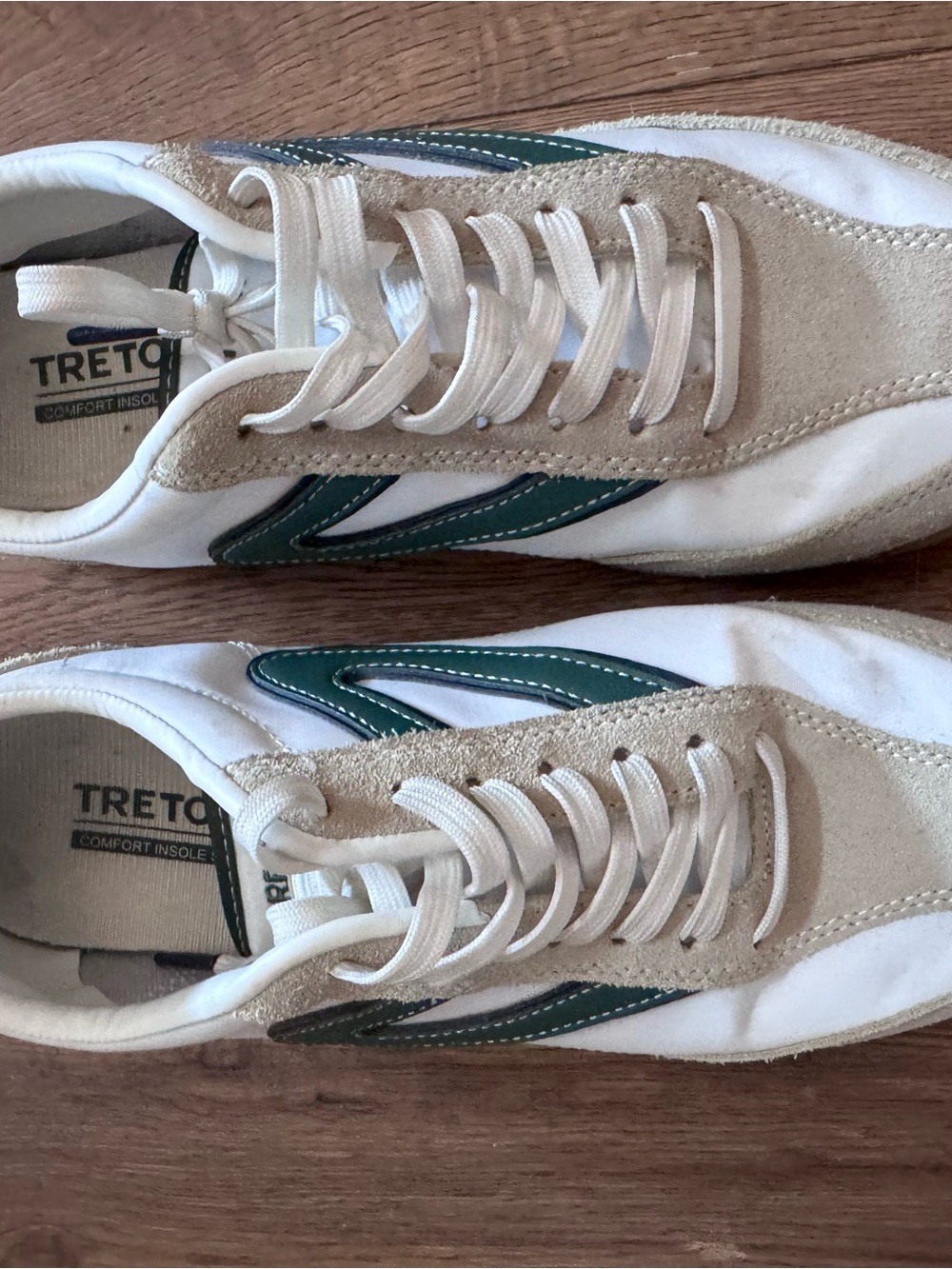 Tretorn Women’s White & Beige Suede Sneakers with Green Accent